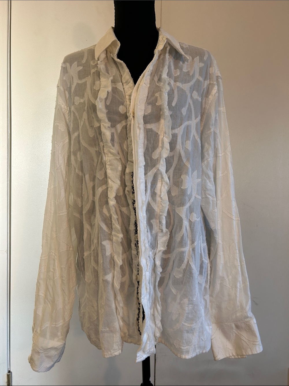 Jimi Hendrix Experience "The Purple Label" Ruffled Sheer Burnout Button Up